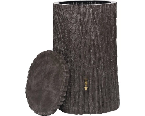 Sud na dažďovú vodu vzhľadu pňa so kohútikom a vekom