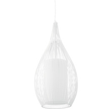 Biela závesná lampa s drôteným tienidlom a látkovým difúzorom