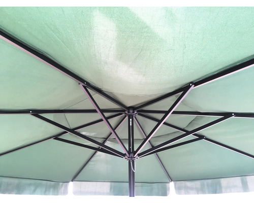 Pohľad zdola na zelený slnečník s čiernym rámom