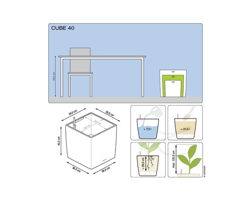 Produktová fotografia kvetináča Cube 40 s rozmermi