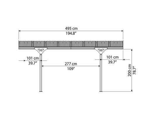 Rozmery prístrešku: šírka 495 cm, výška 200 cm.