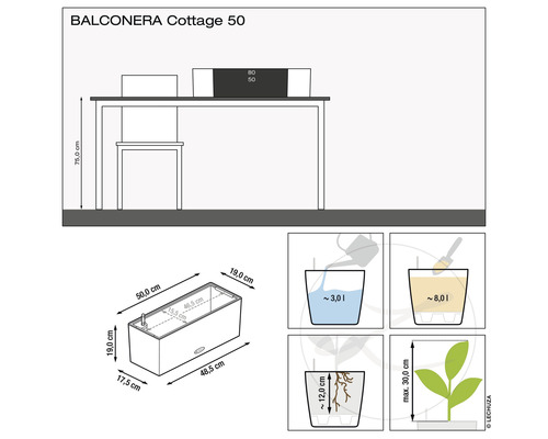 Kvetináč Balconera Cottage 50 s rozmermi