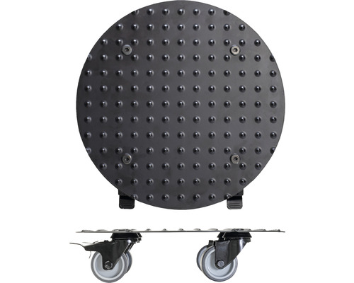 Okrúhly podstavec na kvetináč s výstupkami a kolieskami na prepravu rastlín