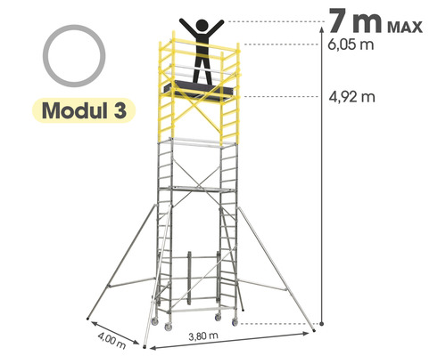 Pojazdné lešenie modul 3 s maximálnou pracovnou výškou 7 metrov.
