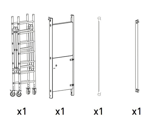 Komponenty lešenia: pojazdné lešenie, rám, zábradlie