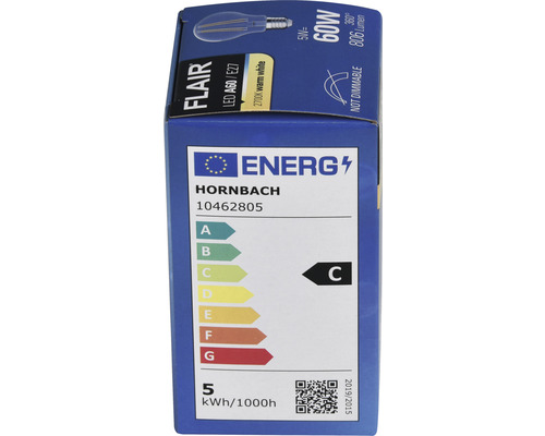 Balenie LED žiarovky Flair A60 E27 s 5 wattmi, ekvivalent 60 wattov, 2700 kelvinov teplá biela a trieda energetickej účinnosti C