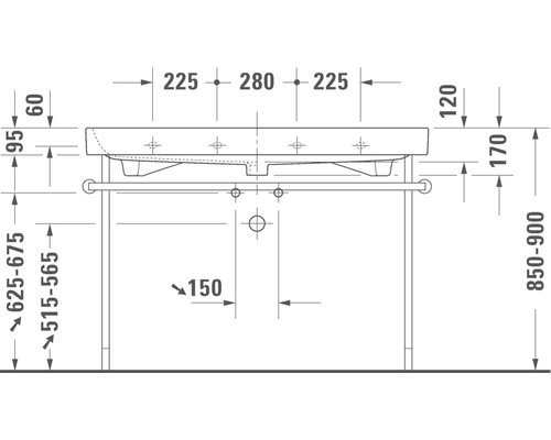 Technický nákres umývadla s rozmermi