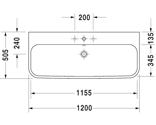 Nákres umývadla s rozmermi