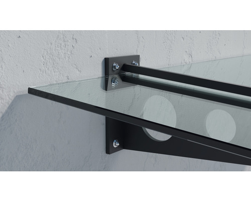 Sklenený baldachýn s kovovým držiakom na stene