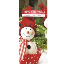Vonná sviečka Happy Christmas v snehu s motívom snehuliaka