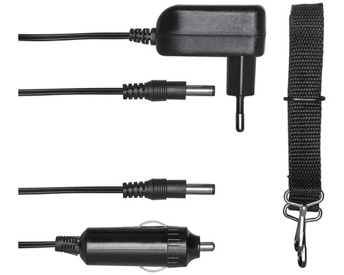 Nabíjačka s napájacím adaptérom, adaptérom do auta a popruhom