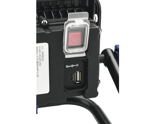 Detail LED reflektora s vypínačom a USB portom