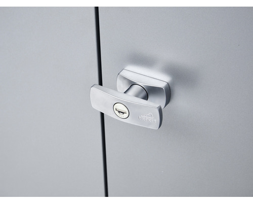 Kovové dvere skrine s uzamykateľnou rukoväťou a logom Hortensien