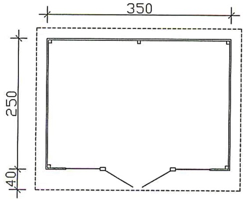 Pôdorys záhradného domčeka s rozmermi 350 x 250 cm