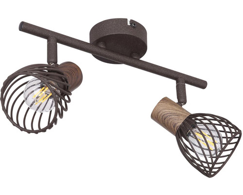 Stropné svietidlo s dvoma reflektormi, drevo a kov