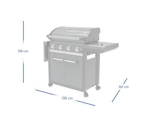 Plynový gril s rozmermi 119 cm výška, 135 cm šírka a 60 cm hĺbka