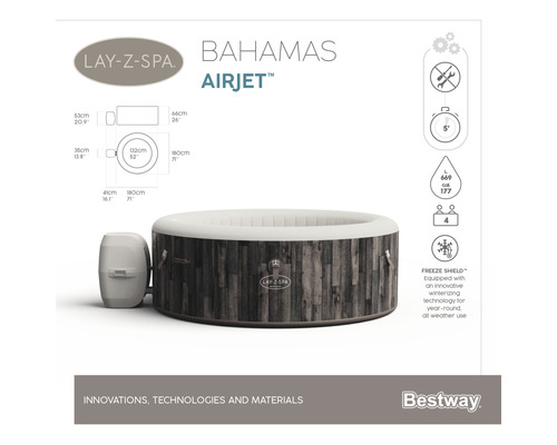 Nafukovacia vírivka Lay-Z-Spa Bahamas Airjet s rozmermi 180 x 66 centimetrov