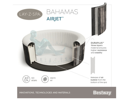 Vírivka Lay-Z-Spa Bahamas Airjet s materiálom Duraplus a 120 vzduchovými tryskami v reze