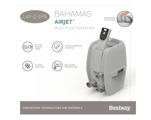 Multifunkčné čerpadlo Lay-Z-Spa Bahamas Airjet s funkciou ohrevu, časovačom, funkciou filtrácie vody a integrovaným držiakom nápojov