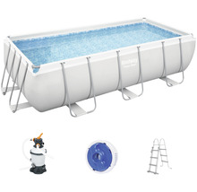 Nadzemný bazén sivý Bestway Power Steel™ 404 x 201 x 100 cm set s pieskovou filtráciou, ChemConnect dávkovačom a rebríkom