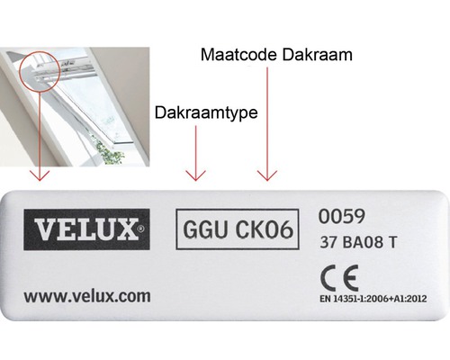 Logo Velux s informáciami o type strešného okna a rozmerovom kóde