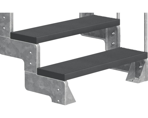 Kovové schodisko s dvoma stupňami a rebrovanými nášľapmi
