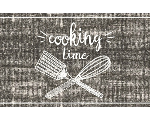 Kuchynská rohožka s motívom času varenia, špachtľou a metličkou