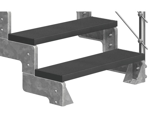 Kovové schodisko s dvoma stupňami a ryhovanými nášľapmi