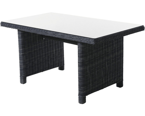 Záhradný stôl so sklenenou doskou a ratanovou štruktúrou