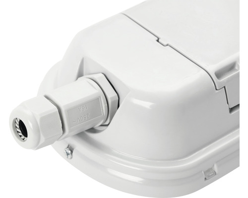 Detail bielej prípojky vlhkotesného svietidla