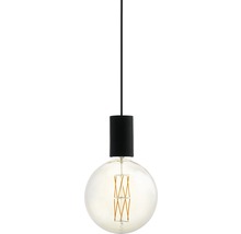 Závesná lampa s guľatou žiarovkou a čiernym závesom