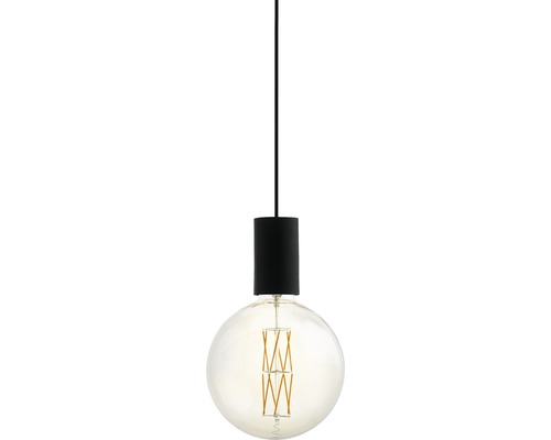 Závesná lampa s guľatou žiarovkou a čiernym závesom