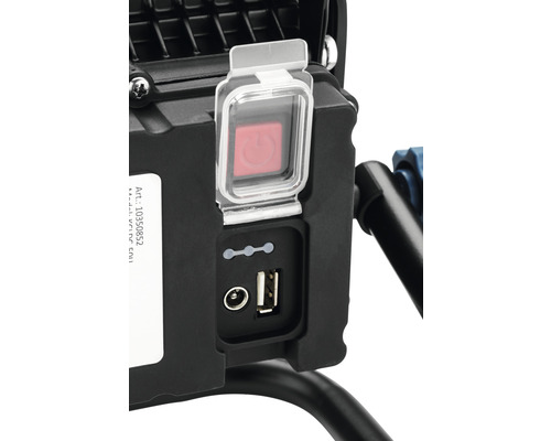 Detailný pohľad na pracovné svetlo s vypínačom a USB portom