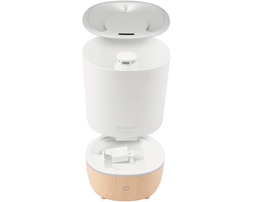 Zvlhčovač vzduchu s dizajnom dreva a odnímateľnými časťami.