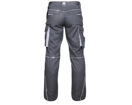 Sivé pracovné nohavice s vreckami a reflexnými pruhmi