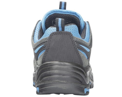 Pohľad zozadu na sivú a modrú pánsku bezpečnostnú obuv