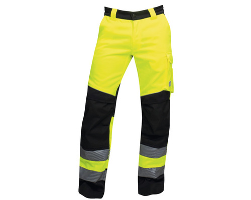 Žlté a čierne pracovné nohavice s reflexnými pruhmi