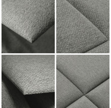 Detail šedého, prešívaného poťahu na nábytok.