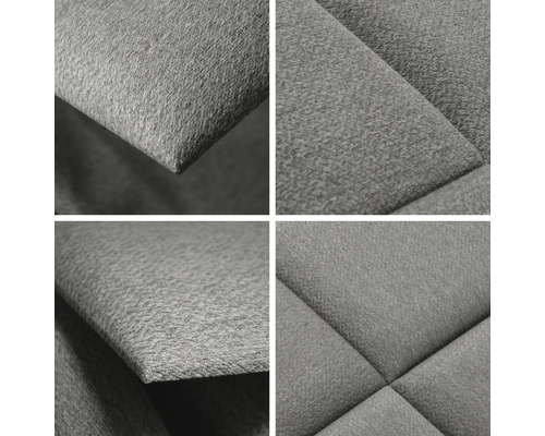 Detail šedého, prešívaného poťahu na nábytok.