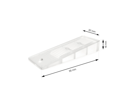 Plastový klin s rozmermi 95 mm x 32 mm x 16 mm.