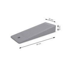 Sivý dverný klin s rozmermi 95 mm x 32 mm x 16 mm
