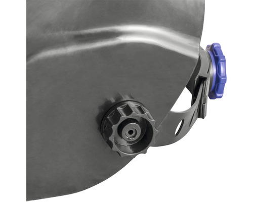 Detailný pohľad na zváračskú masku s nastavovacími gombíkmi