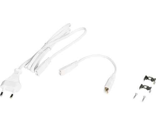 Napájací kábel so zástrčkou, spojkou a montážnymi držiakmi