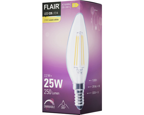 LED žiarovka FLAIR C35 E14, 2,2 W, 250 lúmenov