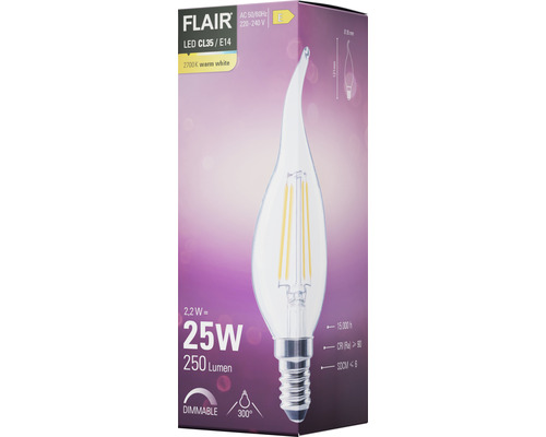 Balenie LED žiarovky Flair CL35/E14 s 2,2 wattmi a 250 lúmenmi