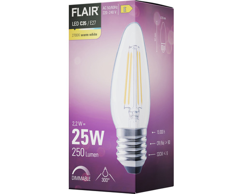 FLAIR LED žiarovka C35/E27, 25 W, teplá biela