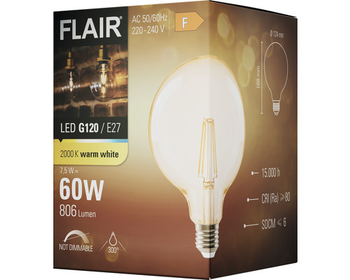 Žiarovka LED Flair G120 E27 2000K teplá biela