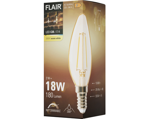 Balenie nestmievateľnej LED žiarovky C35/E14 od spoločnosti Flair, 2000K teplá biela