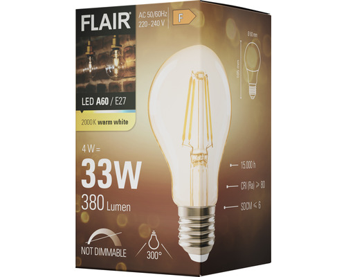 Balenie LED žiarovky Flair A60 E27, 4 W, 380 lúmenov, teplá biela