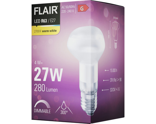 FLAIR LED žiarovka R63 E27, 4 W, 2700 Kelvinov teplá biela, stmievateľná